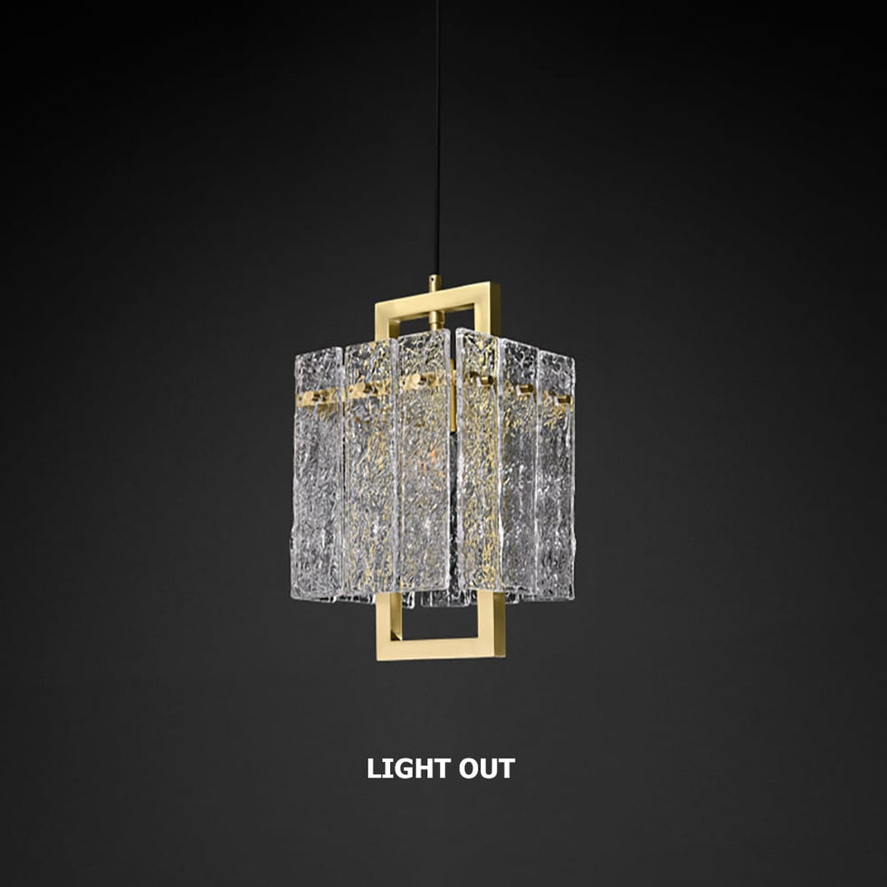 HMR - Jewell 1-Light Brass Geometric Pendant Light with Water-ripple Glass Shade