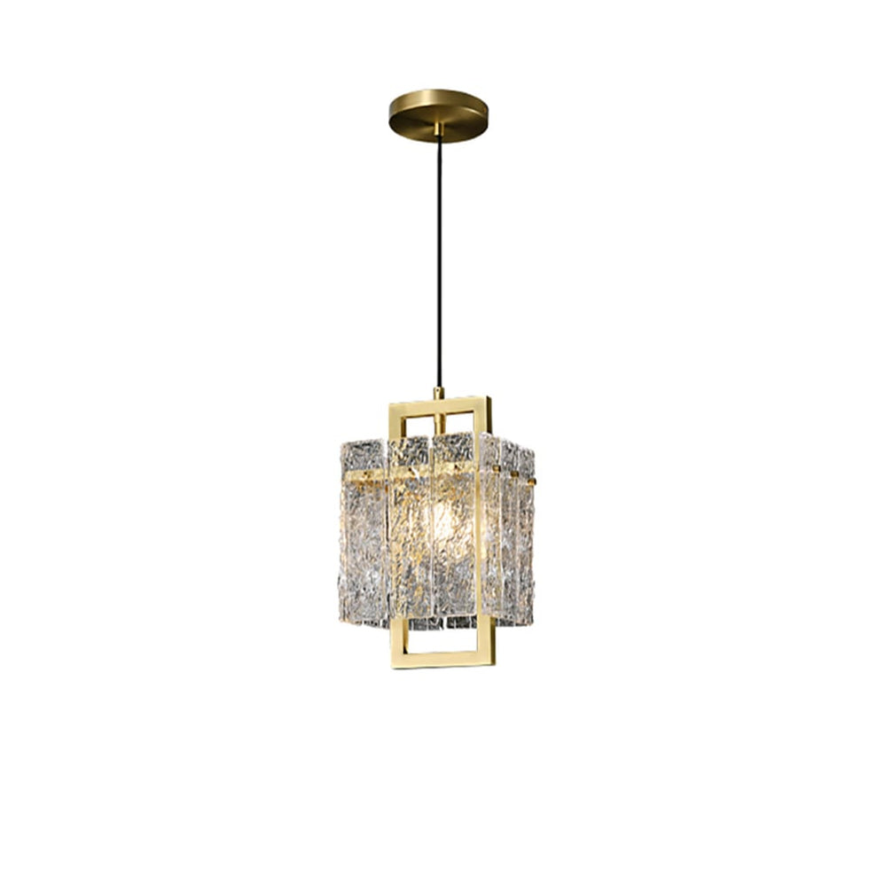 HMR - Jewell 1-Light Brass Geometric Pendant Light with Water-ripple Glass Shade