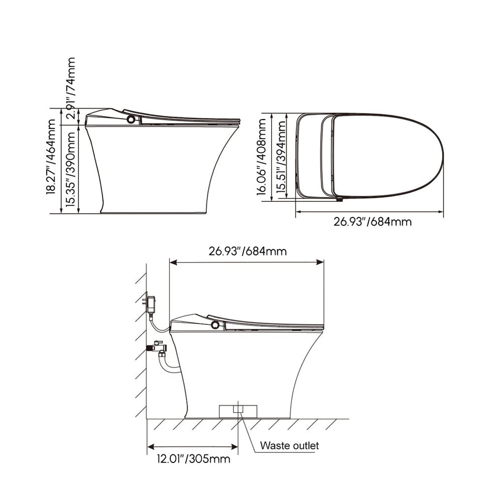 HMR - Automatic Smart Bidet Toilet with Self-Cleaning Function 1.28 GPF
