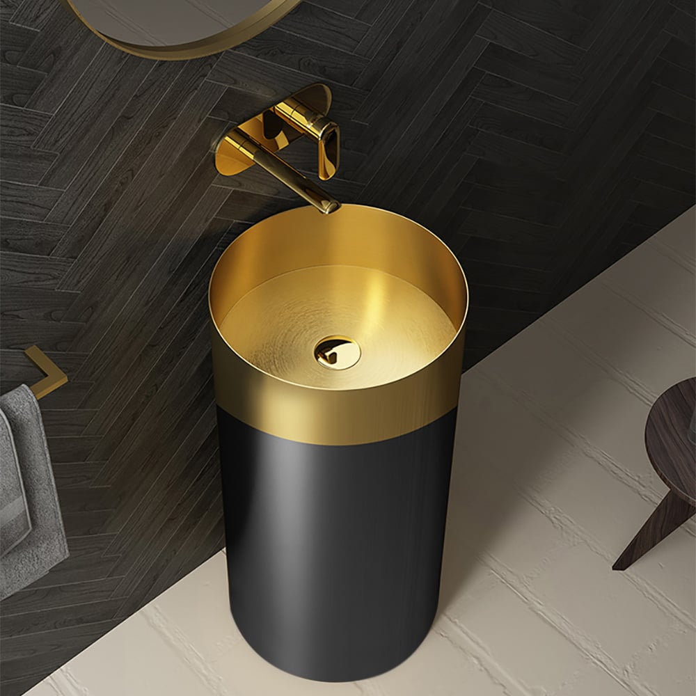 HMR - Modern Luxury Round Stainless Steel Sink Pedestal Sink Freestanding