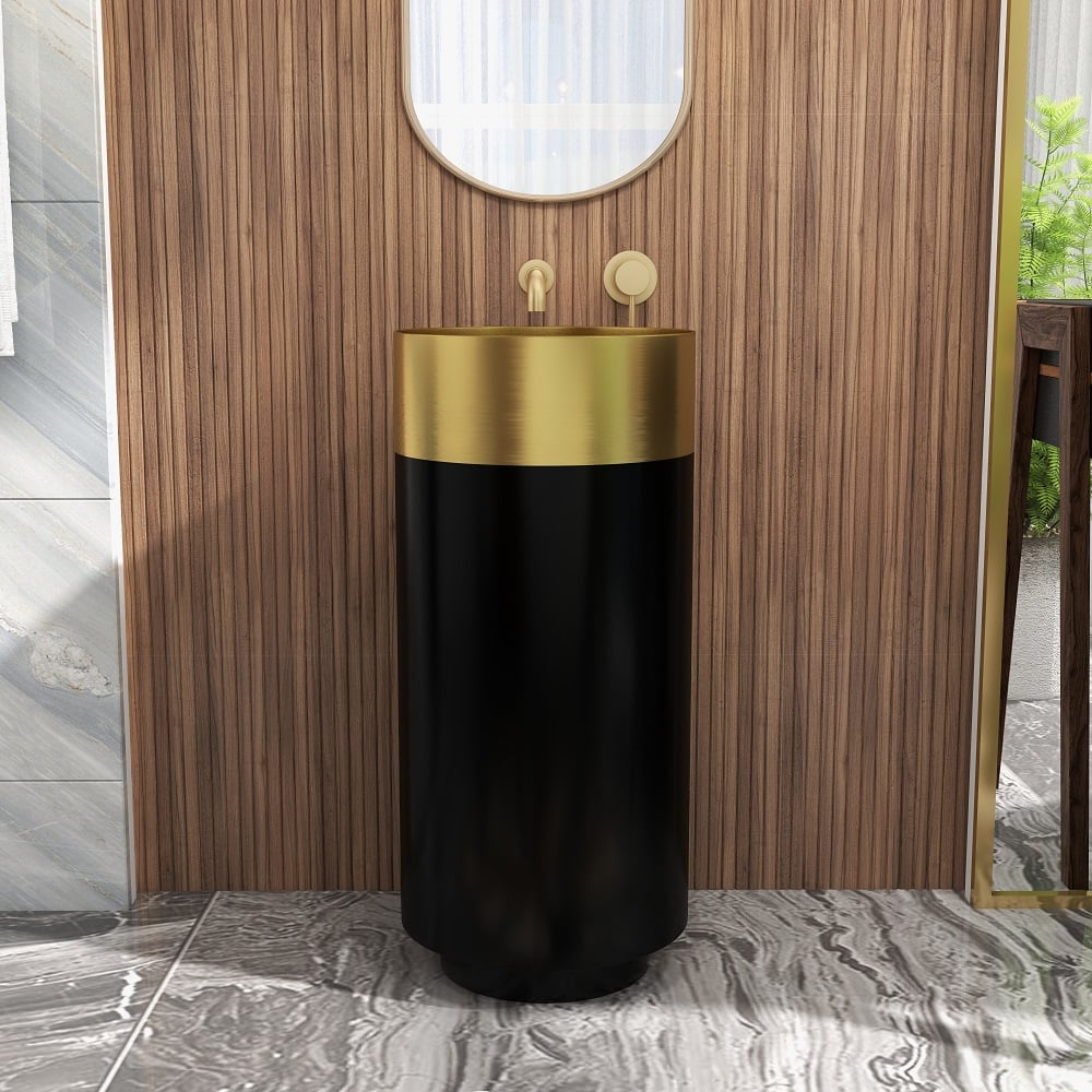 HMR - Modern Luxury Round Stainless Steel Sink Pedestal Sink Freestanding