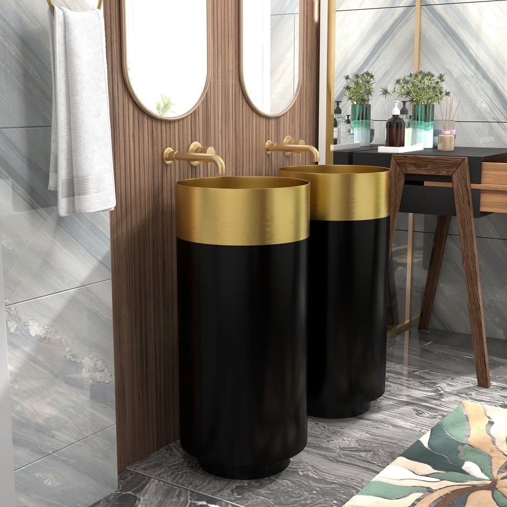 HMR - Modern Luxury Round Stainless Steel Sink Pedestal Sink Freestanding