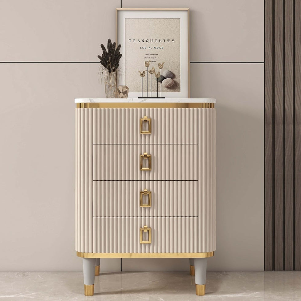 HMR - 4-Drawer Basso-Relievo Chest in Off-White, Medium
