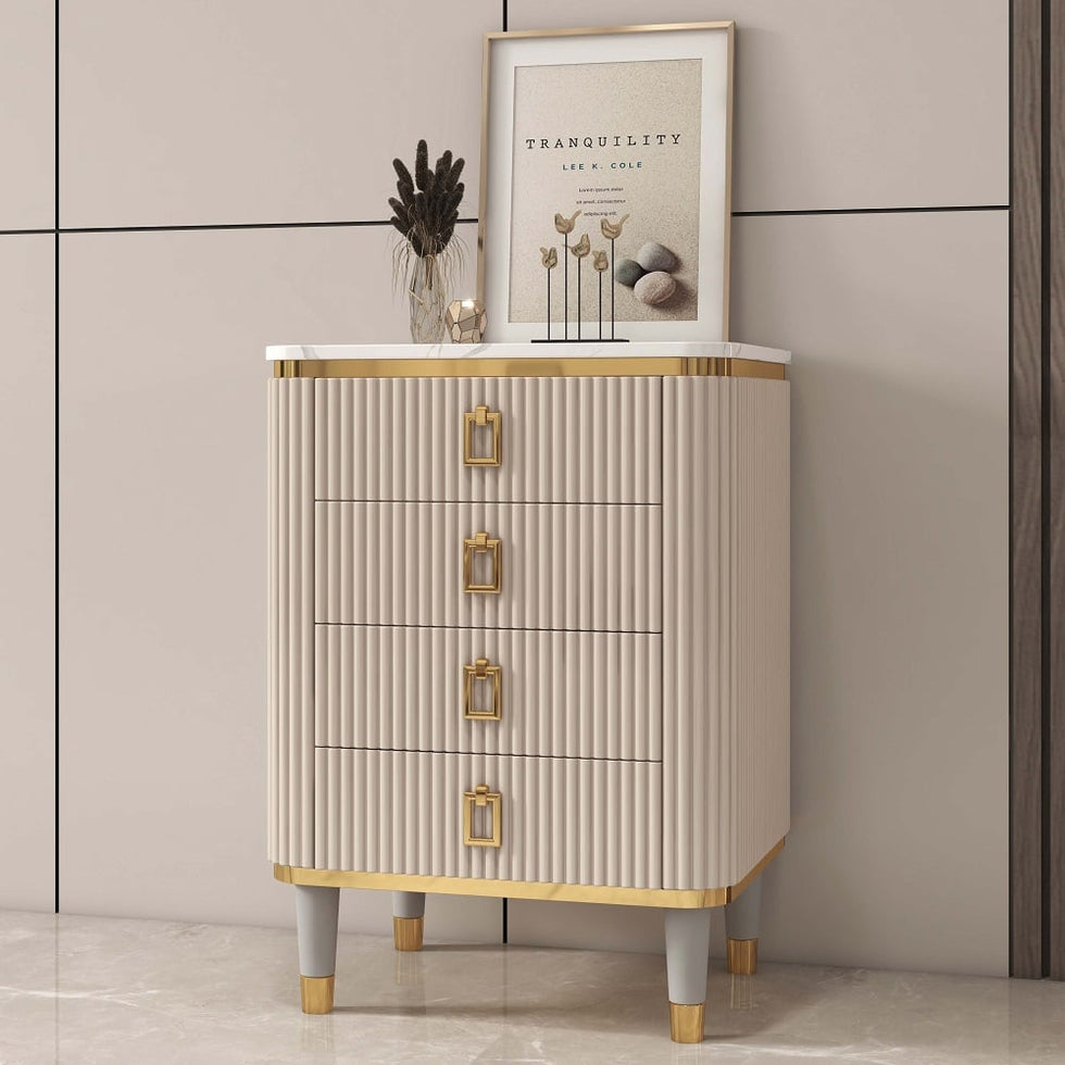 HMR - 4-Drawer Basso-Relievo Chest in Off-White, Medium