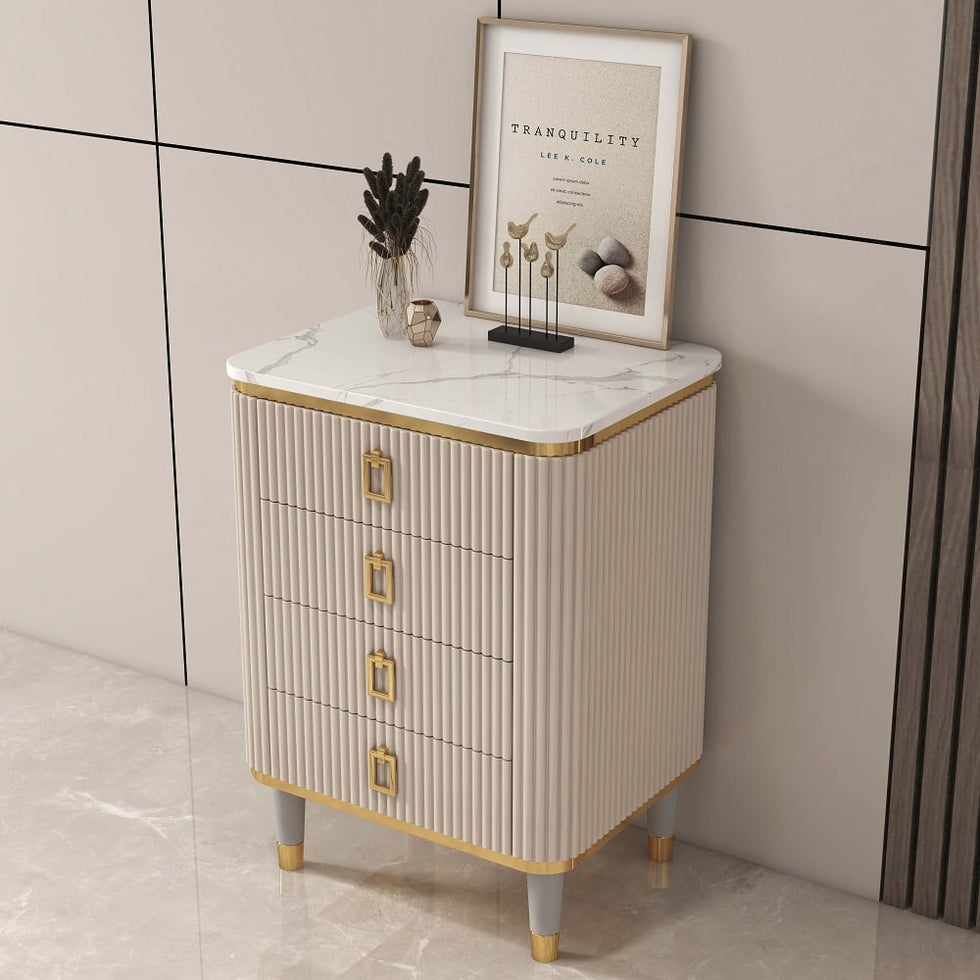 HMR - 4-Drawer Basso-Relievo Chest in Off-White, Medium