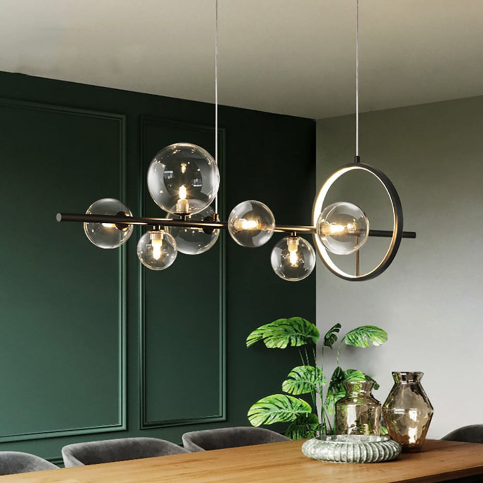 HMR - Bubi Modern Linear Kitchen Island Light with Glass Globe Shade