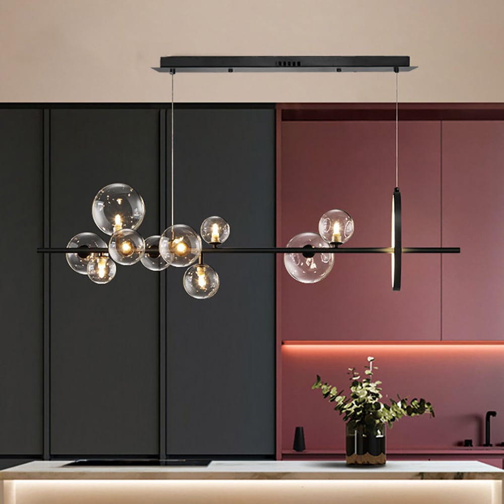HMR - Bubi Modern Linear Kitchen Island Light with Glass Globe Shade