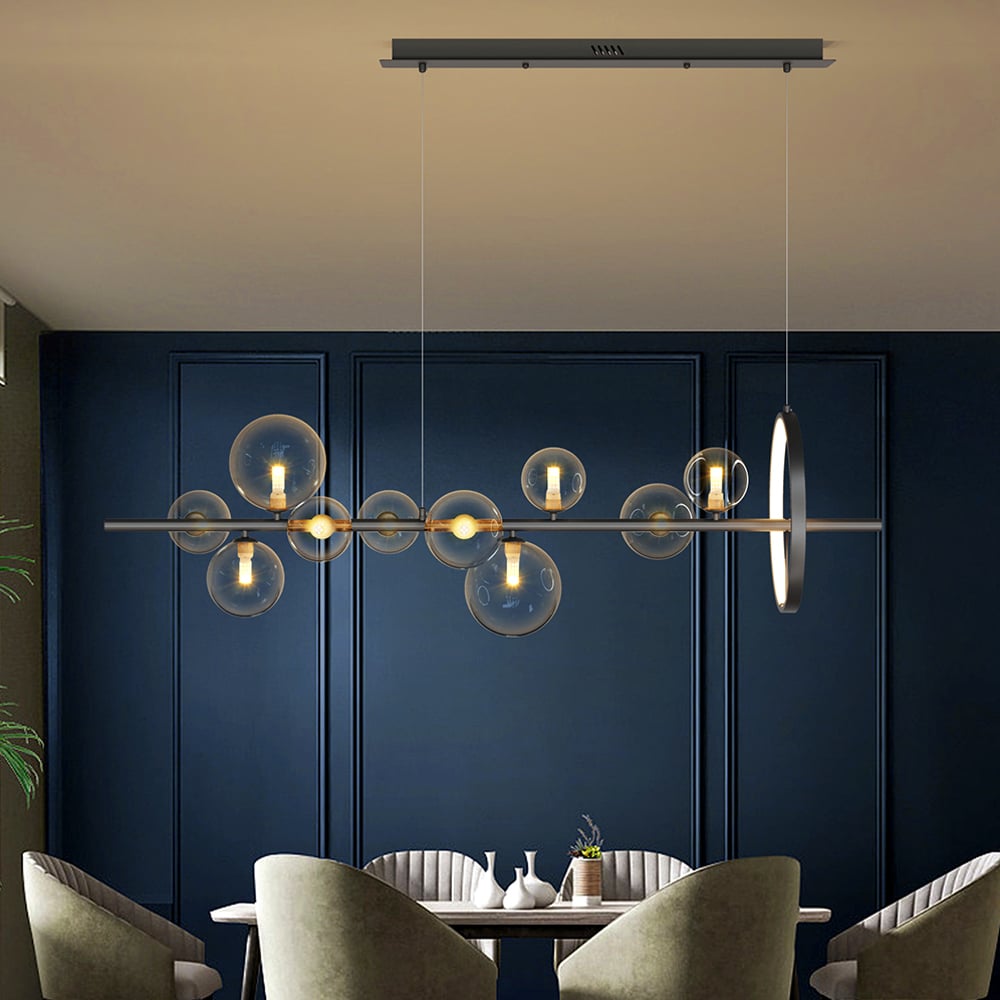 HMR - Bubi Modern Linear Kitchen Island Light with Glass Globe Shade