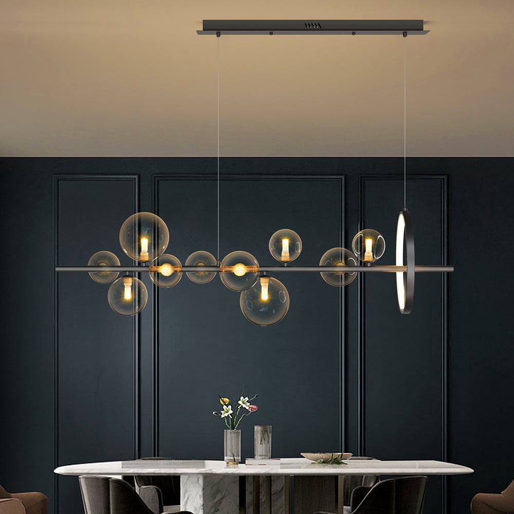 HMR - Bubi Modern Linear Kitchen Island Light with Glass Globe Shade