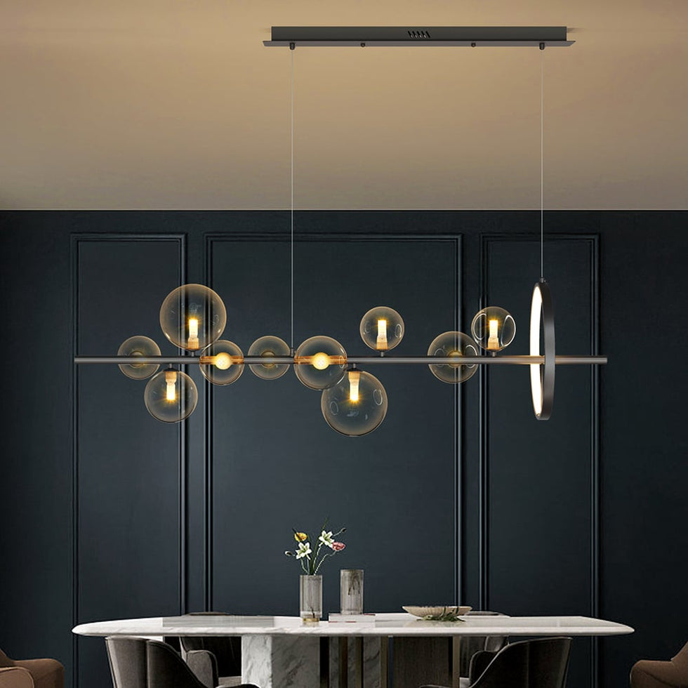 HMR - Bubi Modern Linear Kitchen Island Light with Glass Globe Shade
