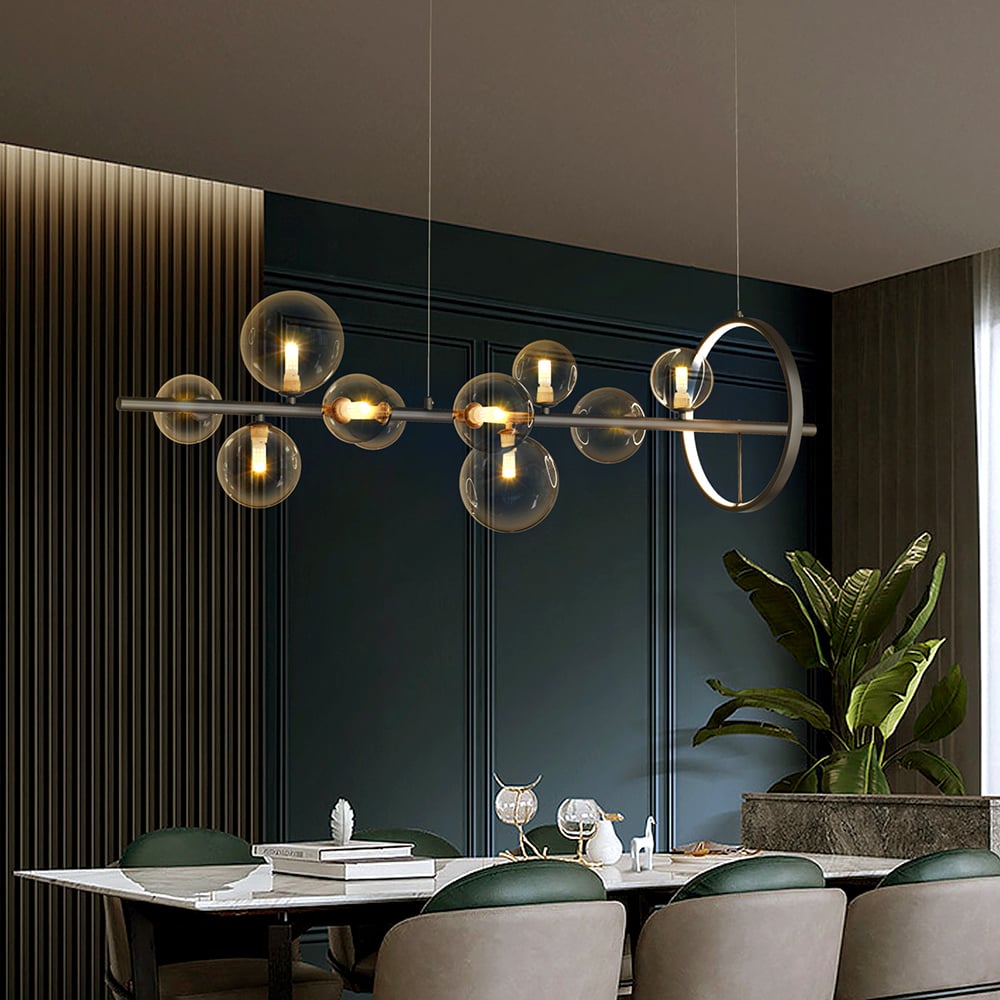 HMR - Bubi Modern Linear Kitchen Island Light with Glass Globe Shade