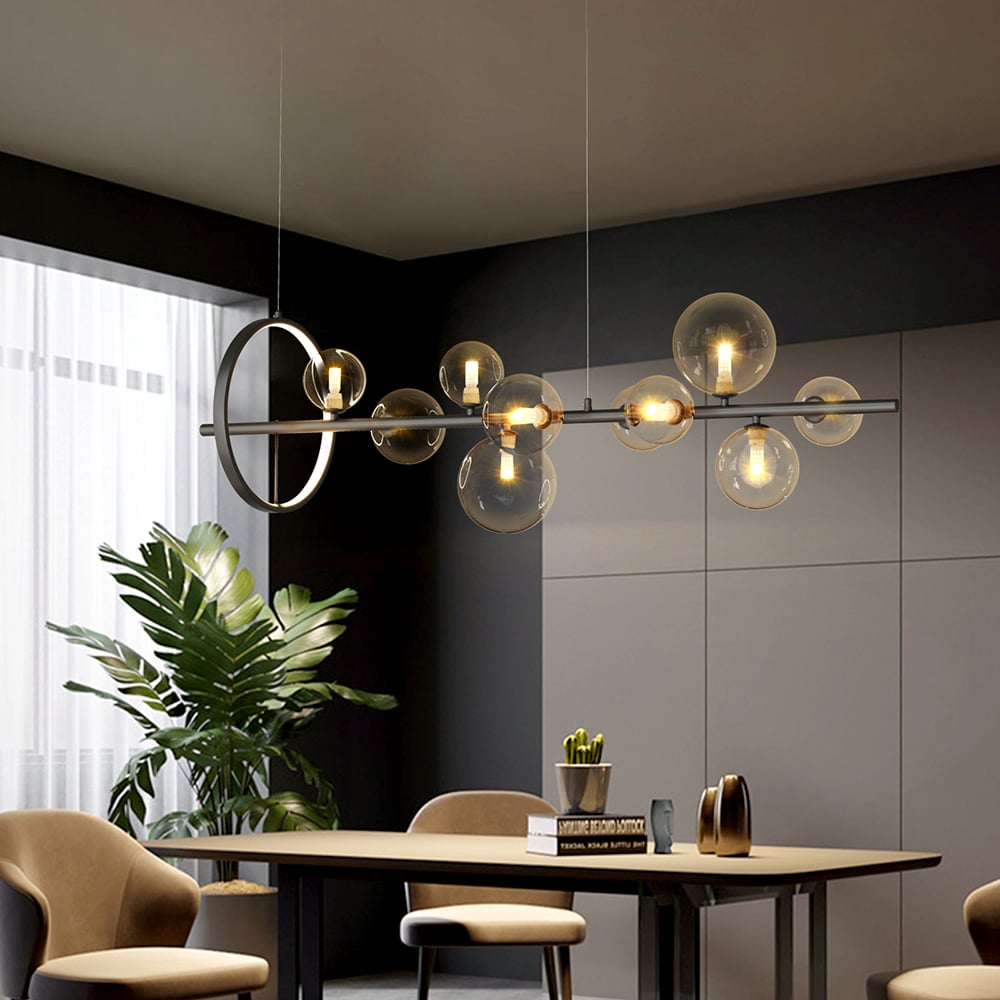 HMR - Bubi Modern Linear Kitchen Island Light with Glass Globe Shade