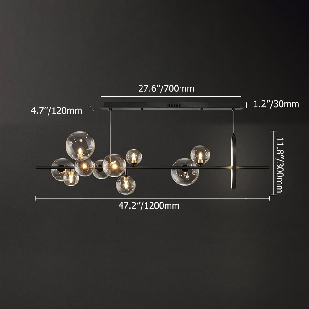 HMR - Bubi Modern Linear Kitchen Island Light with Glass Globe Shade