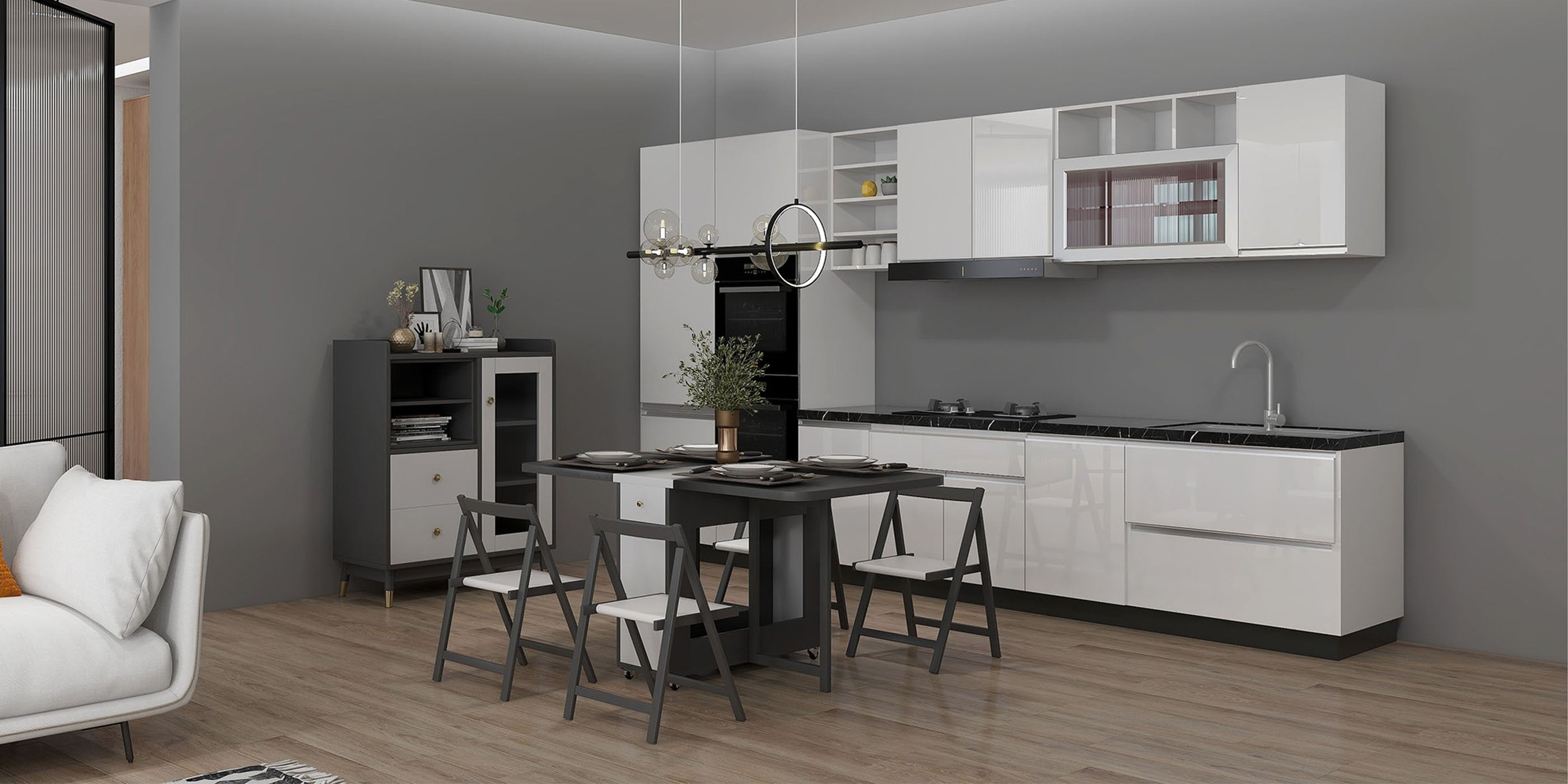 HMR - Bubi Modern Linear Kitchen Island Light with Glass Globe Shade