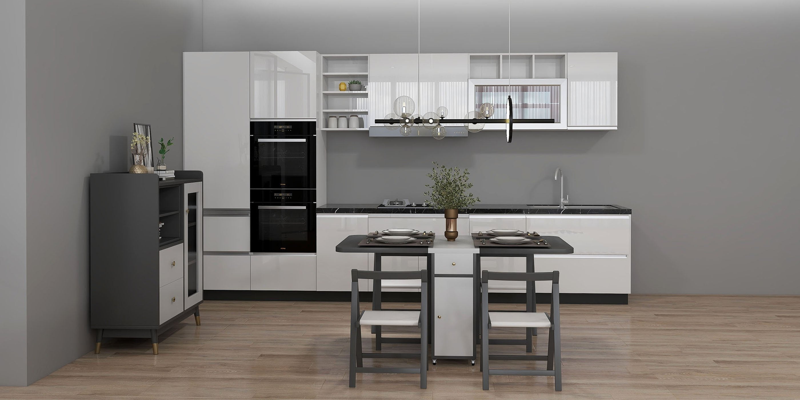 HMR - Bubi Modern Linear Kitchen Island Light with Glass Globe Shade