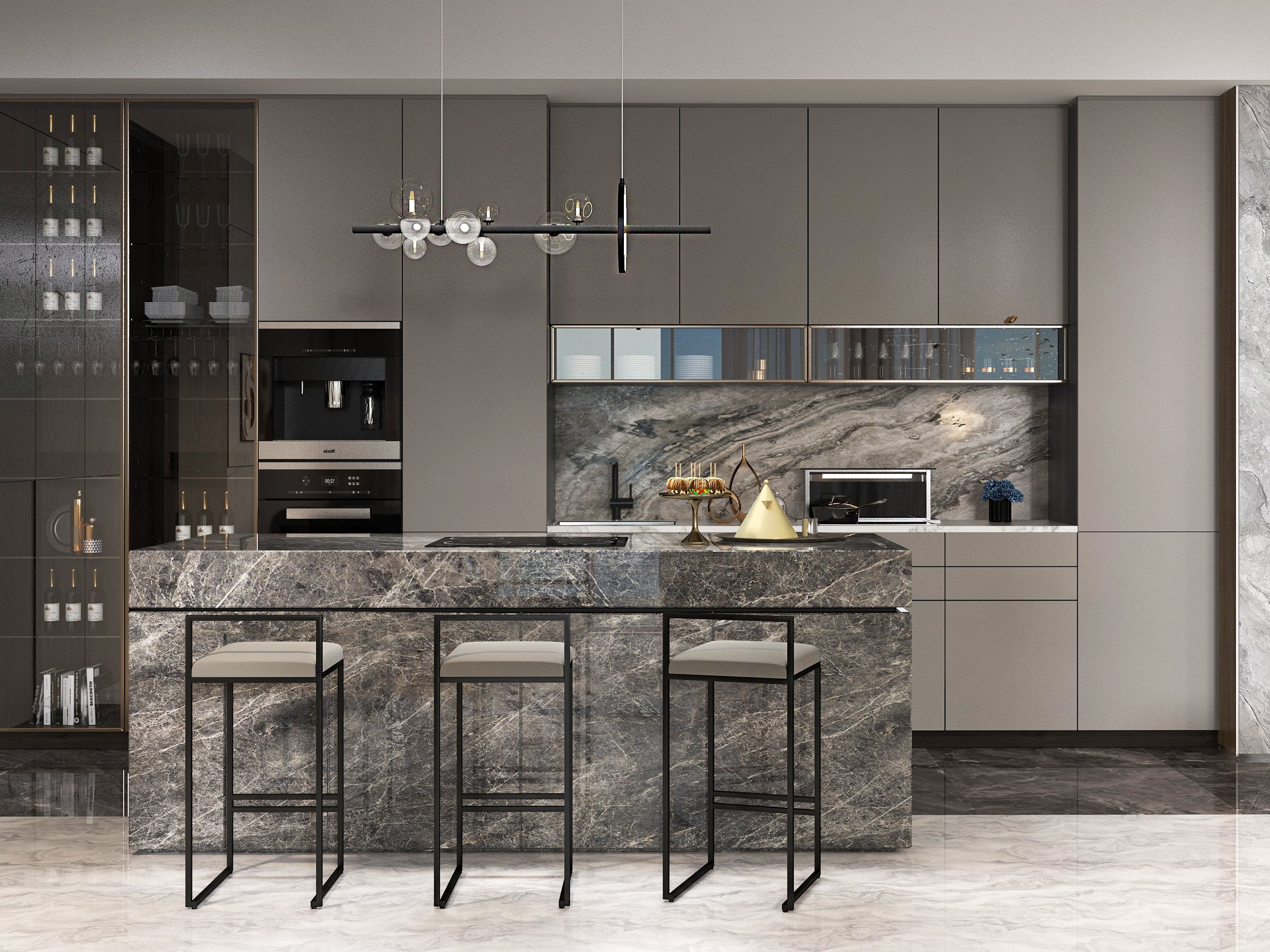 HMR - Bubi Modern Linear Kitchen Island Light with Glass Globe Shade