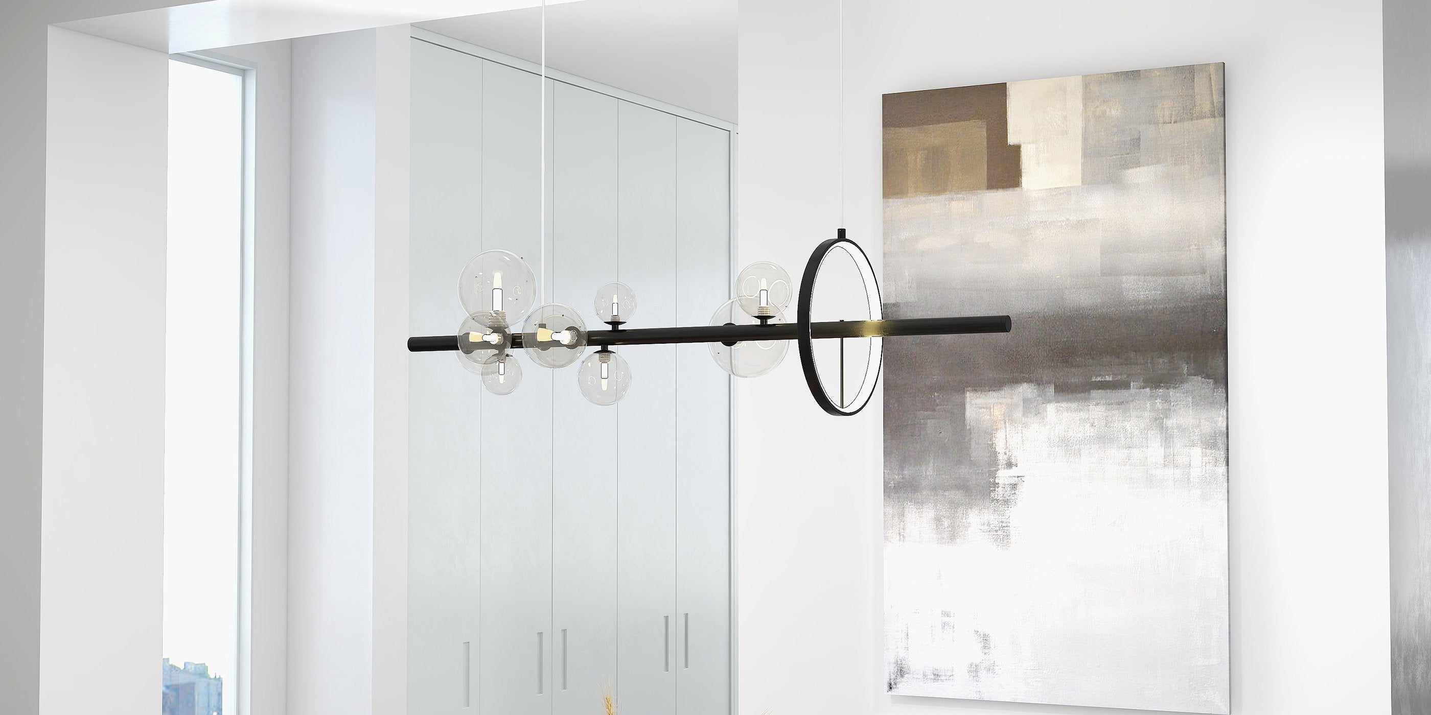HMR - Bubi Modern Linear Kitchen Island Light with Glass Globe Shade