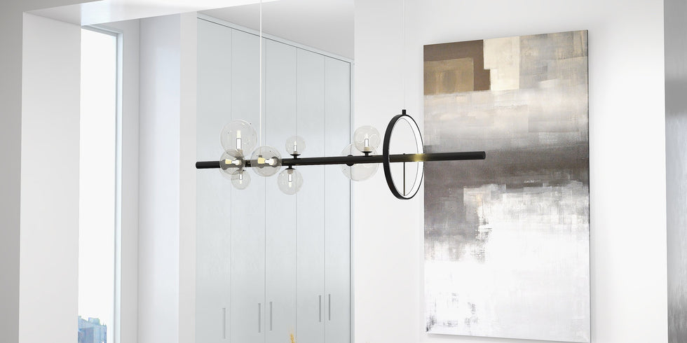 HMR - Bubi Modern Linear Kitchen Island Light with Glass Globe Shade