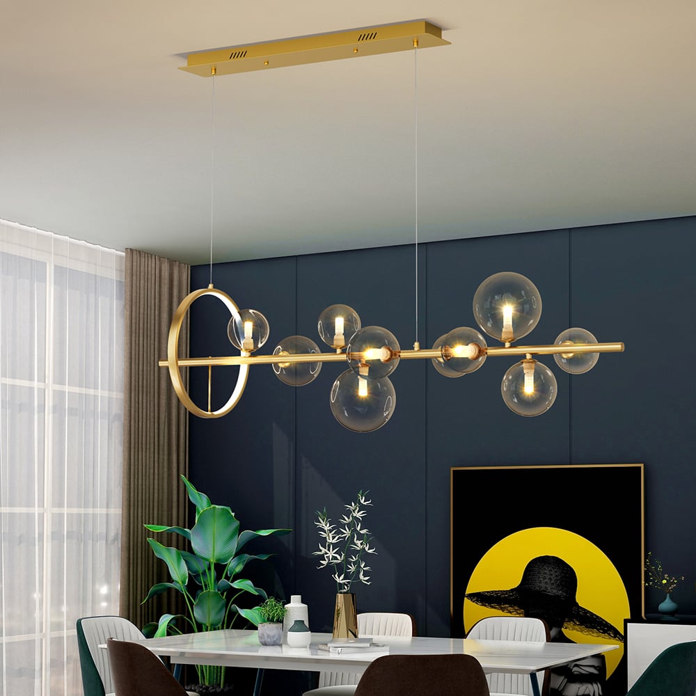 HMR - Bubi Modern Linear Kitchen Island Light with Glass Globe Shade