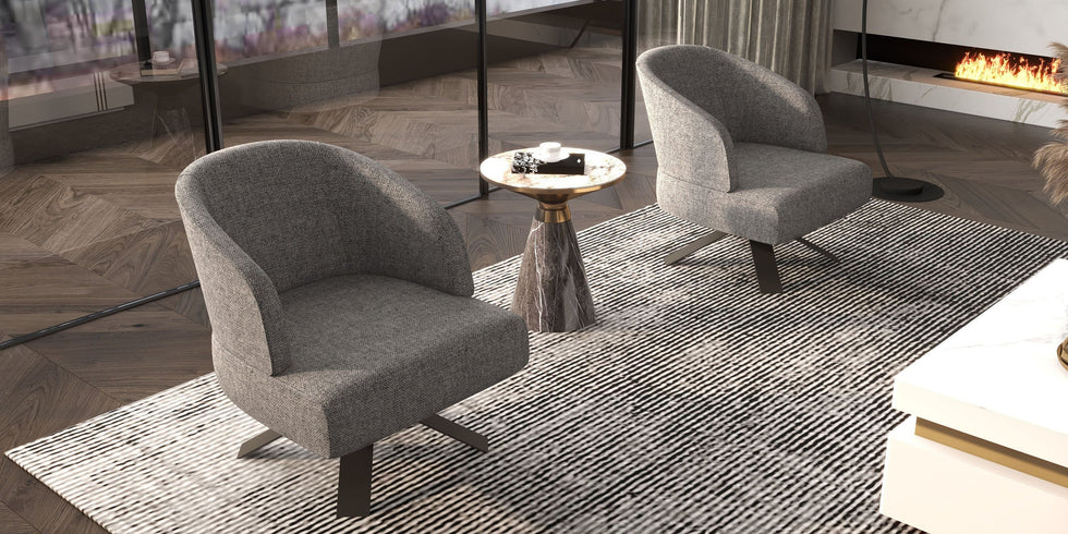 HMR - Gray & Gold Hourglass-Shape End Table with Sintered Stone Top & Stainless Steel Base