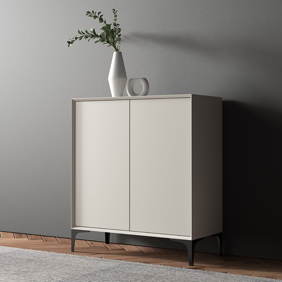 HMR - Nordic Minimalist Off White Wooden Shoe Cabinet with 2-Door 10-Shelf