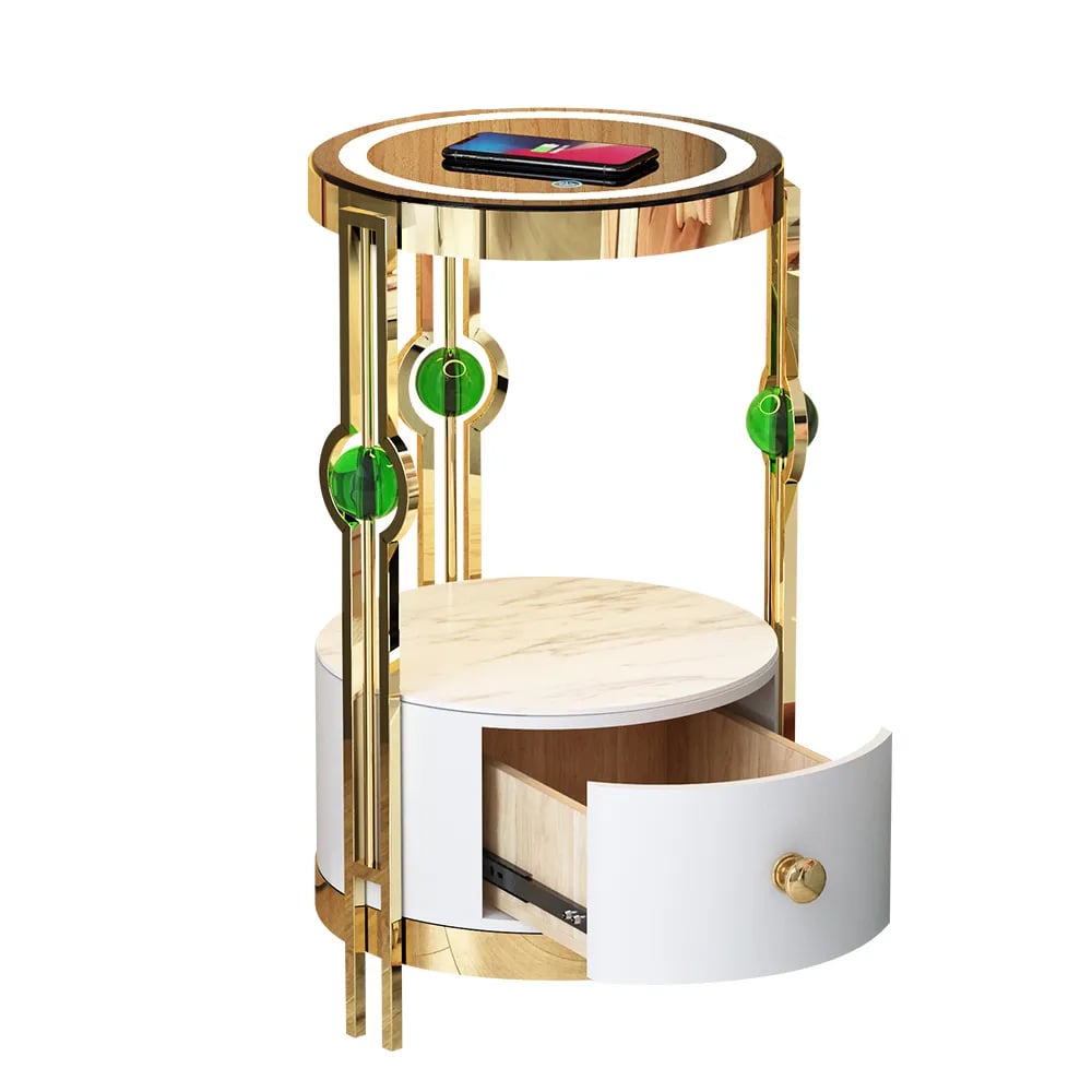 HMR - Modern Nightstand with LED Light Bedside Table with Wireless Charging & USB Port