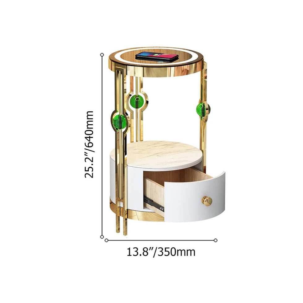 HMR - Modern Nightstand with LED Light Bedside Table with Wireless Charging & USB Port