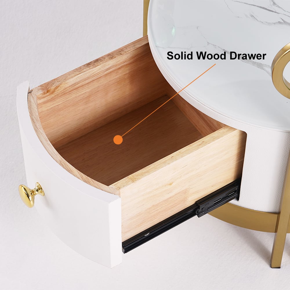 HMR - Modern Nightstand with LED Light Bedside Table with Wireless Charging & USB Port
