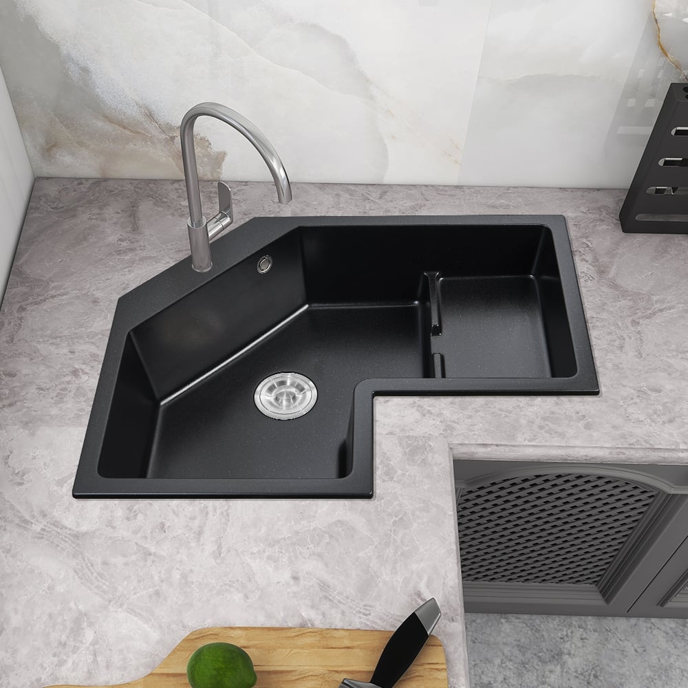 HMR - 32" Modern Drop In Corner Kitchen Sink Single Bowl Quartz Irregular