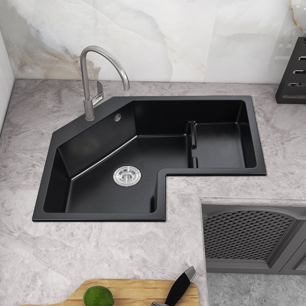 HMR - 32" Modern Drop In Corner Kitchen Sink Single Bowl Quartz Irregular