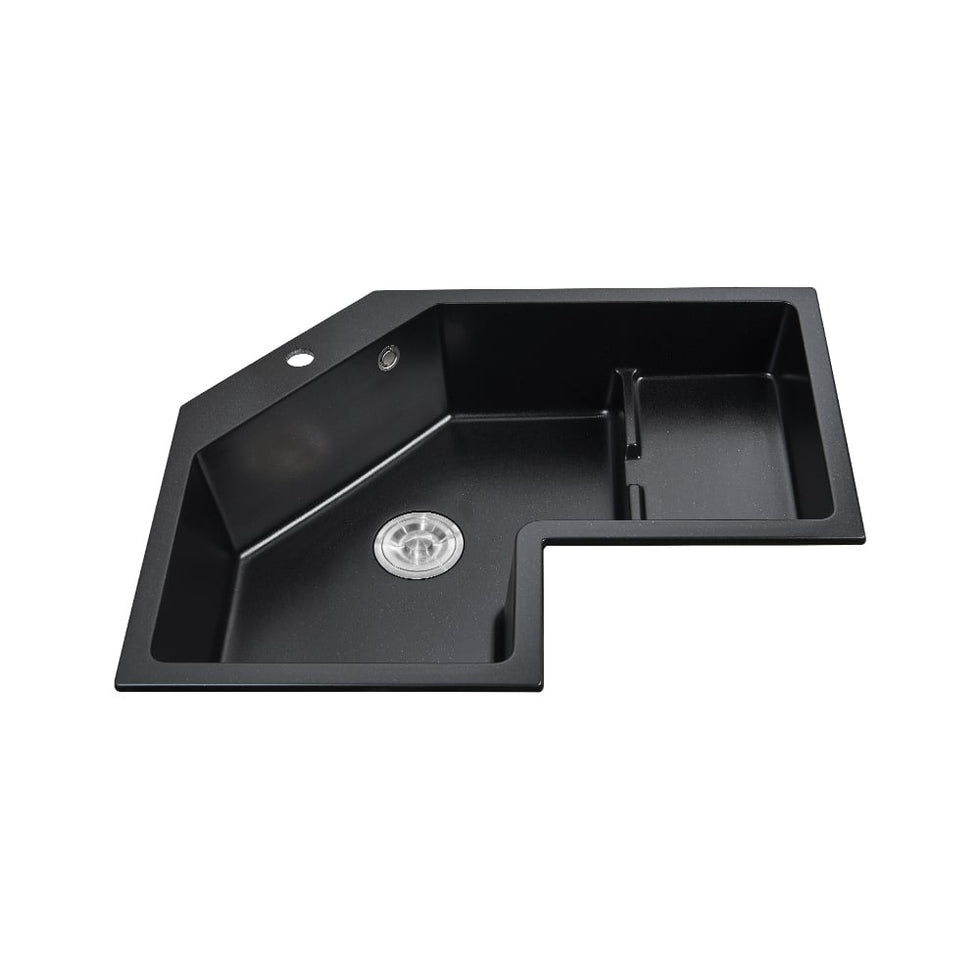 HMR - 32" Modern Drop In Corner Kitchen Sink Single Bowl Quartz Irregular