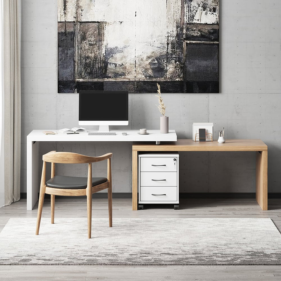 HMR - 598 Modern Rotatable LShaped Executive Desk with Movable File Cabinet