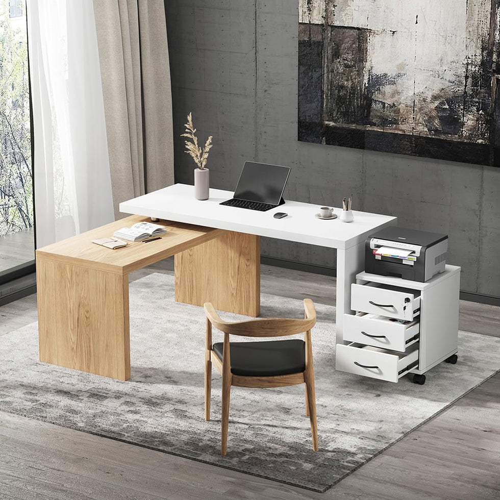 HMR - 598 Modern Rotatable LShaped Executive Desk with Movable File Cabinet