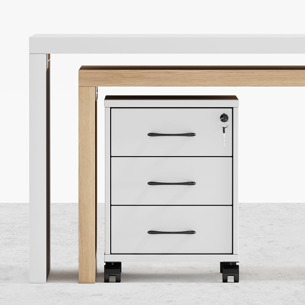 HMR - 598 Modern Rotatable LShaped Executive Desk with Movable File Cabinet
