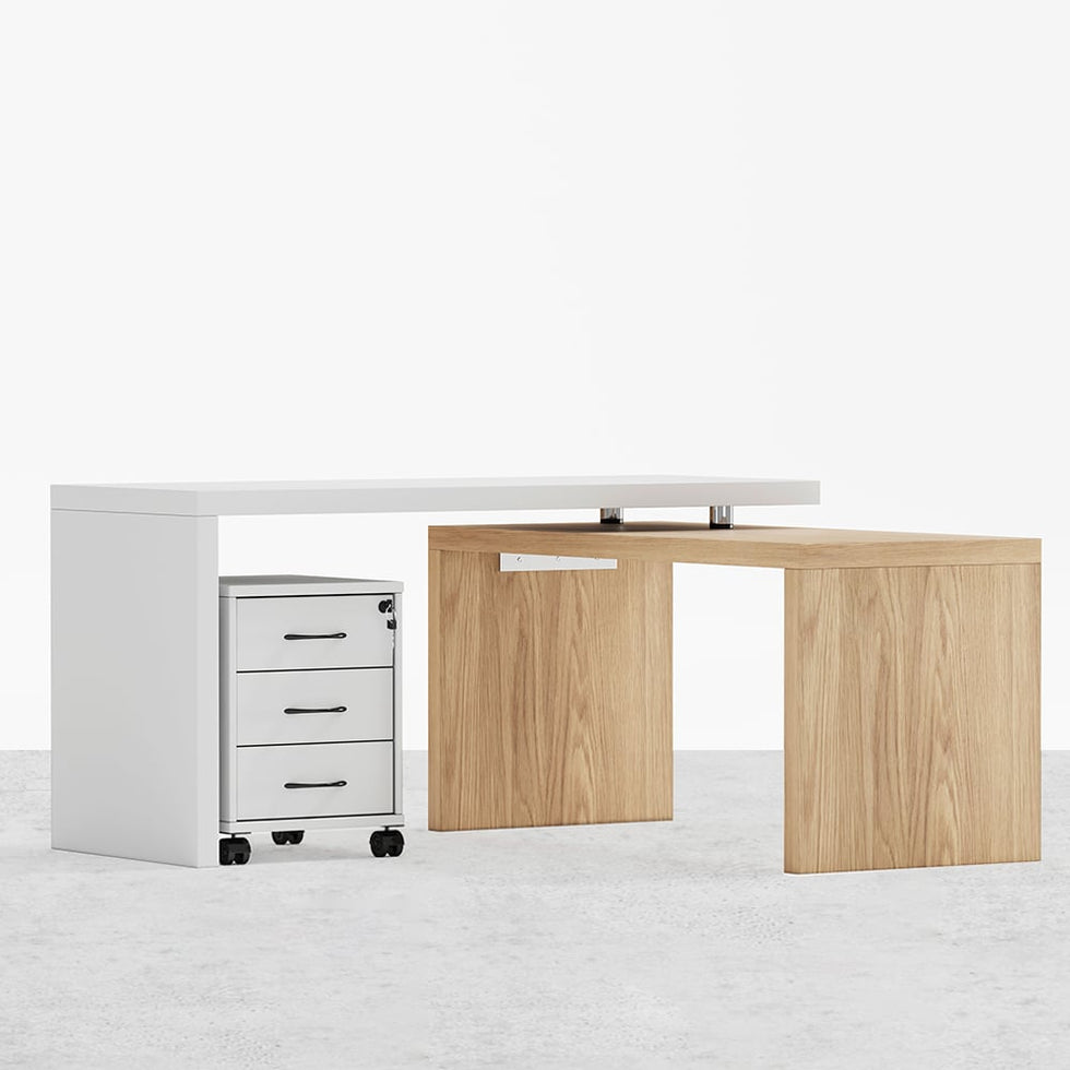 HMR - 598 Modern Rotatable LShaped Executive Desk with Movable File Cabinet