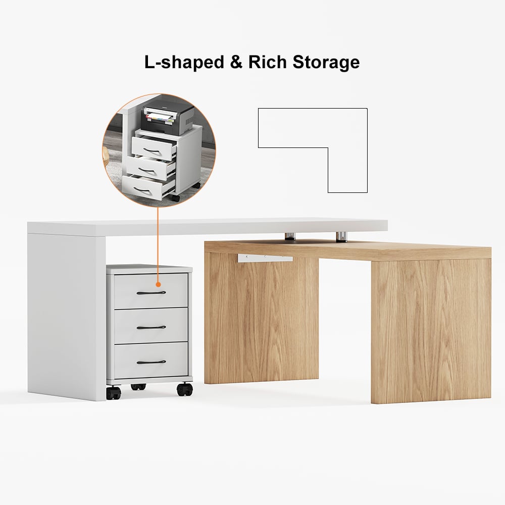 HMR - 598 Modern Rotatable LShaped Executive Desk with Movable File Cabinet