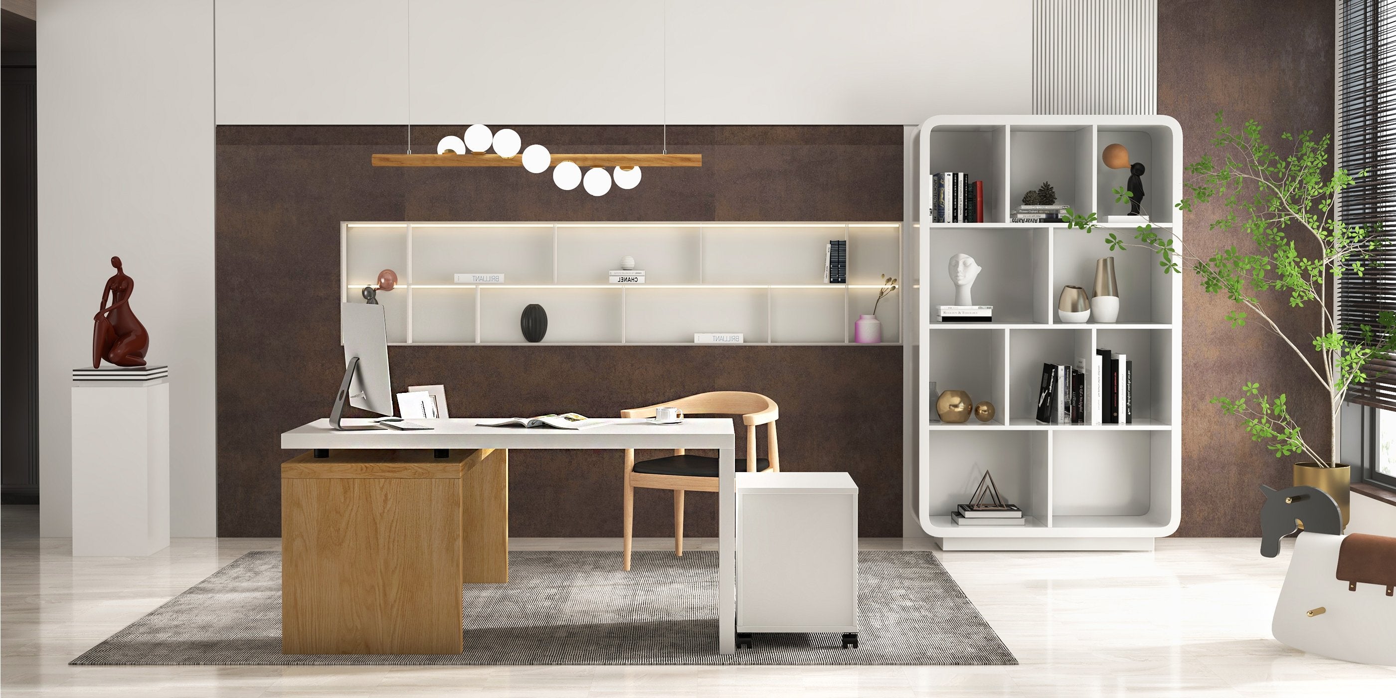 HMR - 598 Modern Rotatable LShaped Executive Desk with Movable File Cabinet