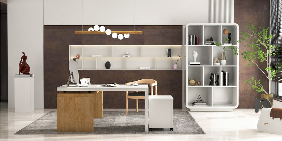 HMR - 598 Modern Rotatable LShaped Executive Desk with Movable File Cabinet