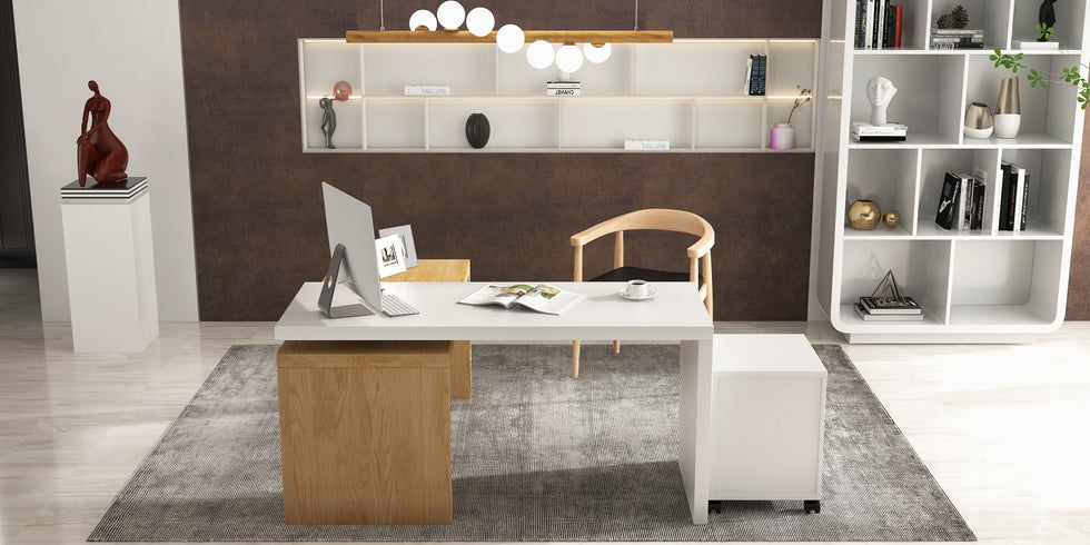 HMR - 598 Modern Rotatable LShaped Executive Desk with Movable File Cabinet