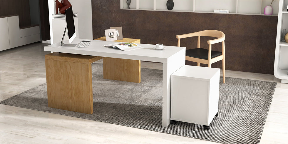 HMR - 598 Modern Rotatable LShaped Executive Desk with Movable File Cabinet