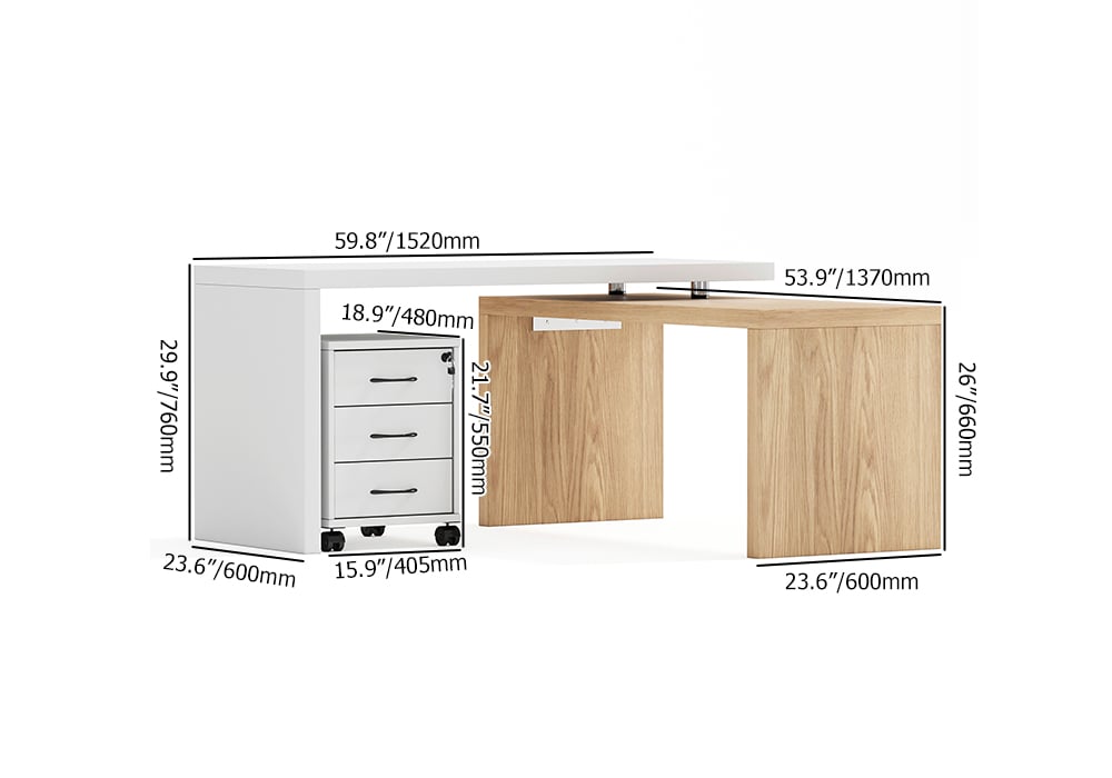 HMR - 598 Modern Rotatable LShaped Executive Desk with Movable File Cabinet