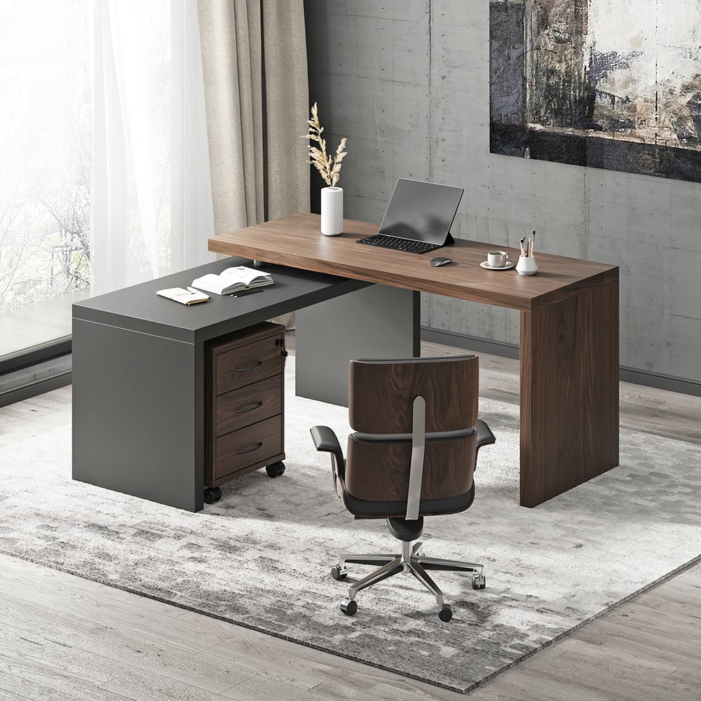HMR - 598 Modern Rotatable LShaped Executive Desk with Movable File Cabinet
