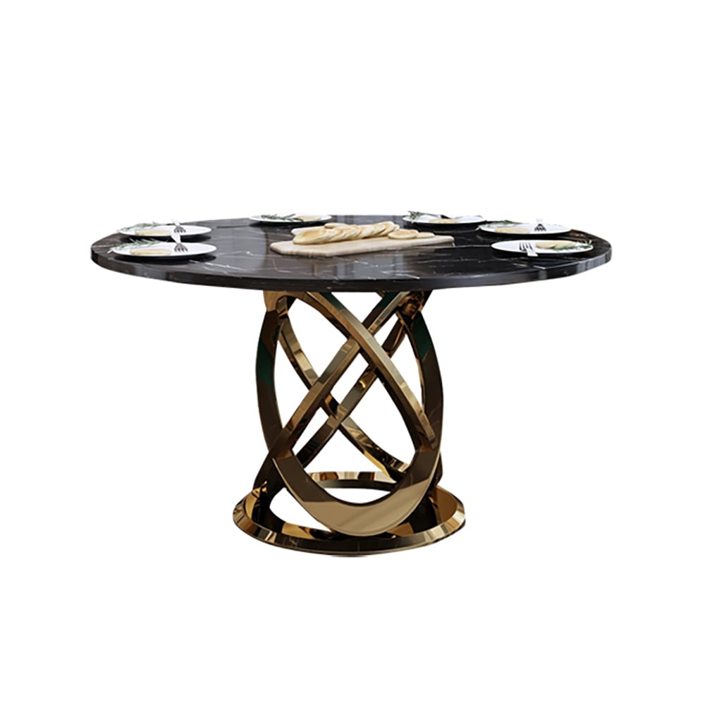 HMR - Modern Style Round Faux Marble Dining Table Seats 4-6 People