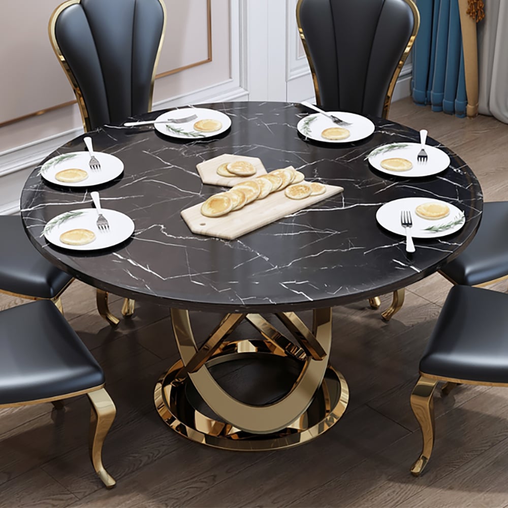 HMR - Modern Style Round Faux Marble Dining Table Seats 4-6 People