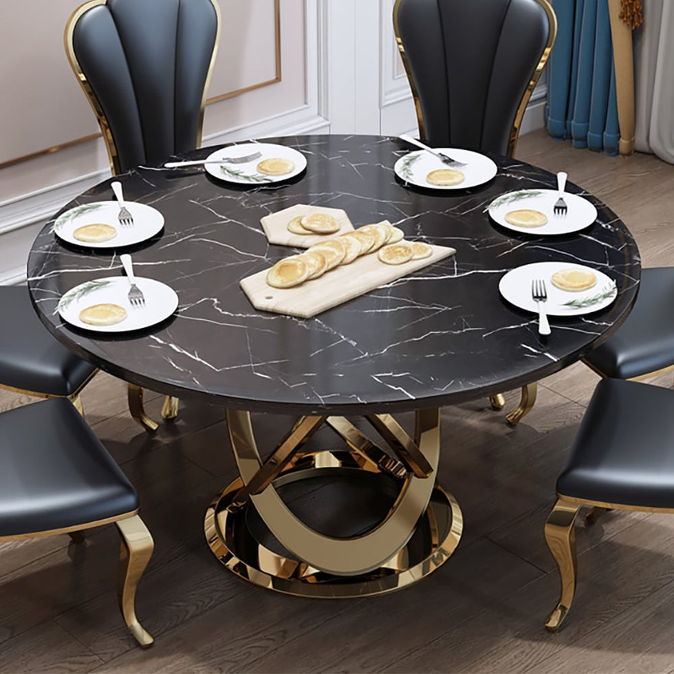 HMR - Modern Style Round Faux Marble Dining Table Seats 4-6 People