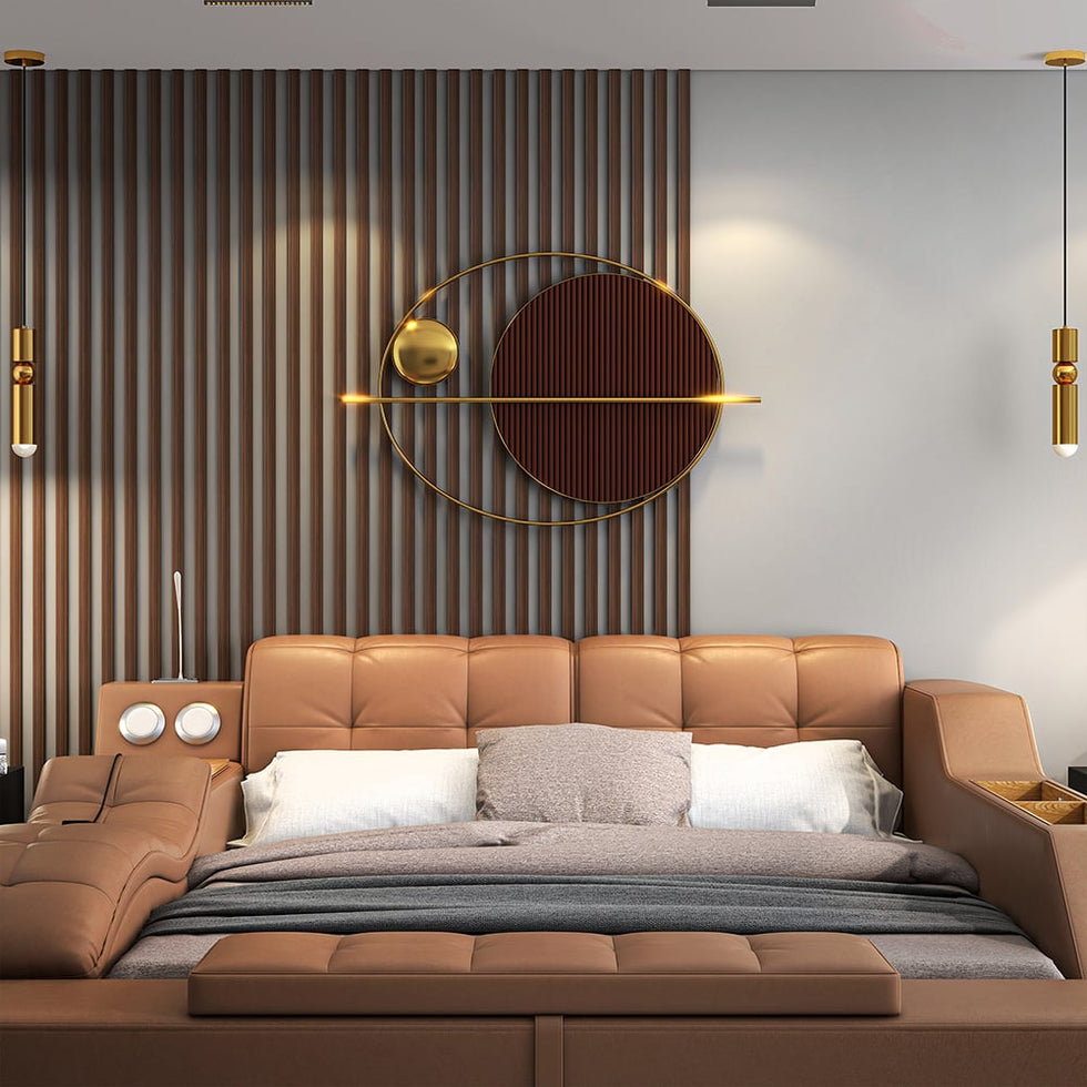 HMR - Modern Oval Geometric Metal Wall Decor Art Brown Metal Hanging Accents For Living Room