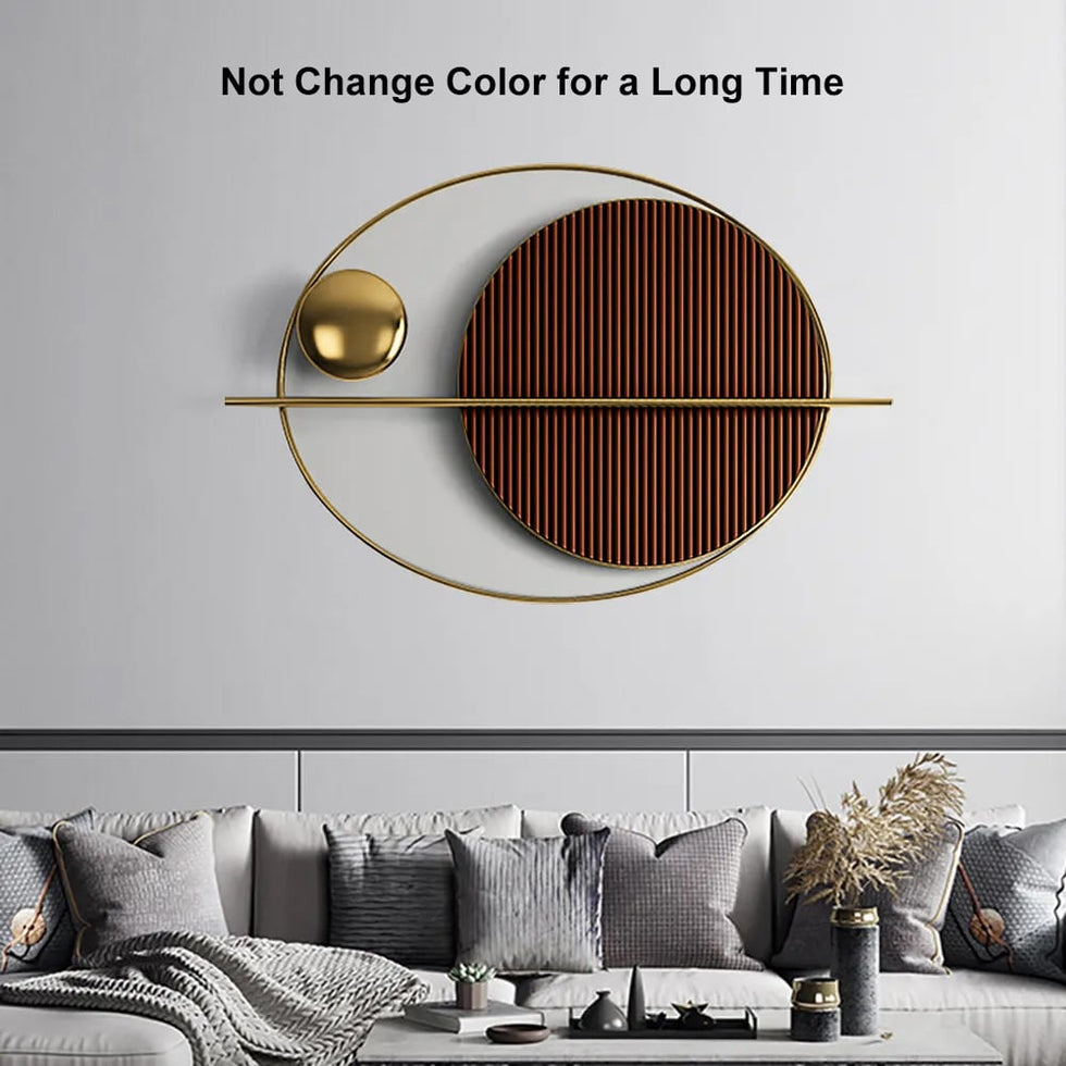 HMR - Modern Oval Geometric Metal Wall Decor Art Brown Metal Hanging Accents For Living Room