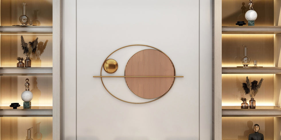 HMR - Modern Oval Geometric Metal Wall Decor Art Brown Metal Hanging Accents For Living Room