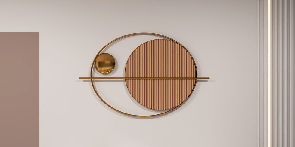 HMR - Modern Oval Geometric Metal Wall Decor Art Brown Metal Hanging Accents For Living Room