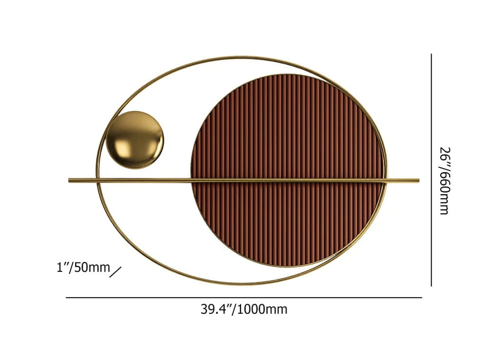 HMR - Modern Oval Geometric Metal Wall Decor Art Brown Metal Hanging Accents For Living Room